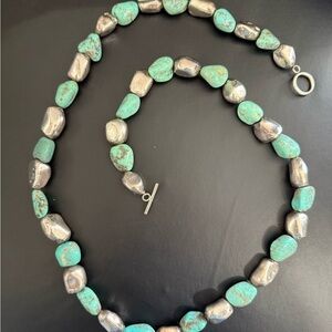 Turquoise and Silver Nugget Bead Necklace